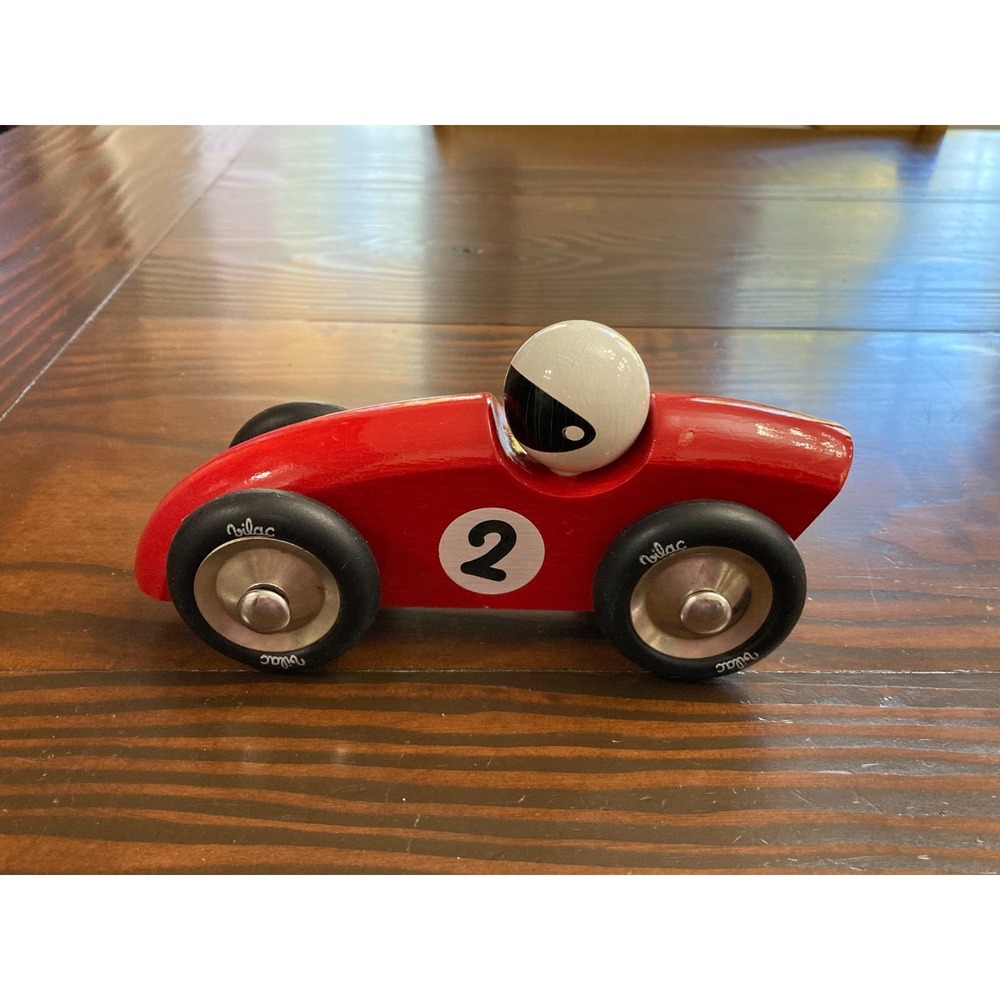 Vilac Wooden Wood Sports Racing Car Toy Red White Black Made in France